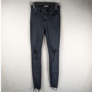 AGOLDE 27x30 Women’s Charcoal Skinny Jeans Distressed Knees Raw Hem USA Made